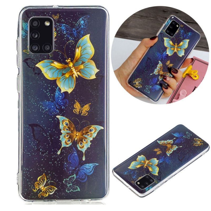 Etui Samsung Galaxy A31 Jasnoniebieski Ciemnoniebieski Fluorescencyjna Seria Motylkowa