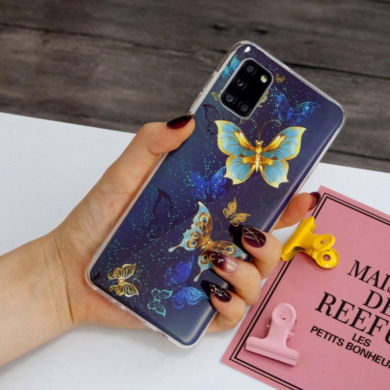 Etui Samsung Galaxy A31 Jasnoniebieski Ciemnoniebieski Fluorescencyjna Seria Motylkowa