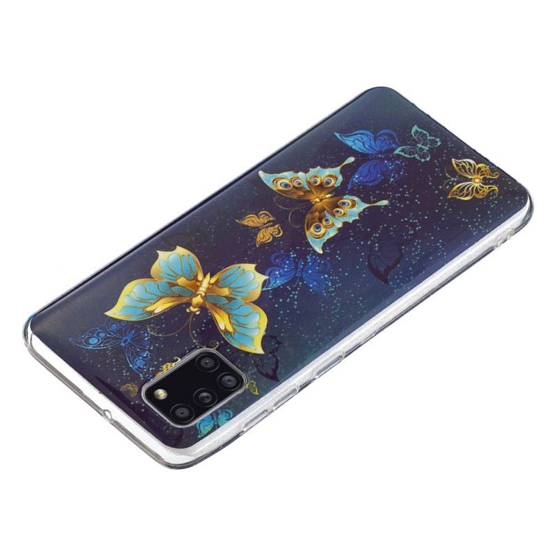 Etui Samsung Galaxy A31 Jasnoniebieski Ciemnoniebieski Fluorescencyjna Seria Motylkowa