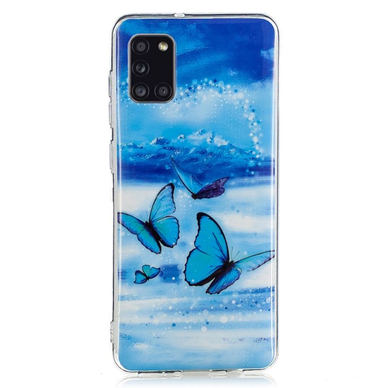 Etui Samsung Galaxy A31 Jasnoniebieski Ciemnoniebieski Fluorescencyjna Seria Motylkowa