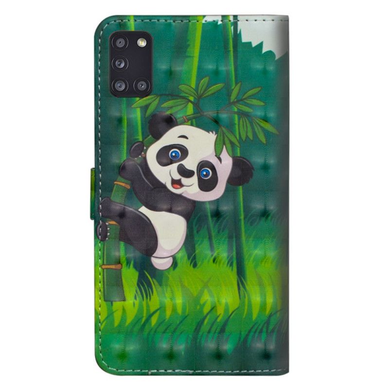 Skórzany Futerał Samsung Galaxy A31 Etui na Telefon Panda I Bambus