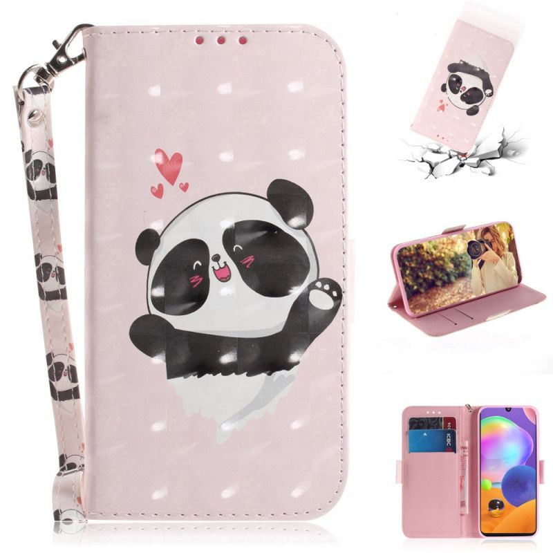 Skórzany Futerał Samsung Galaxy A31 Etui na Telefon Panda Love Ze Stringami