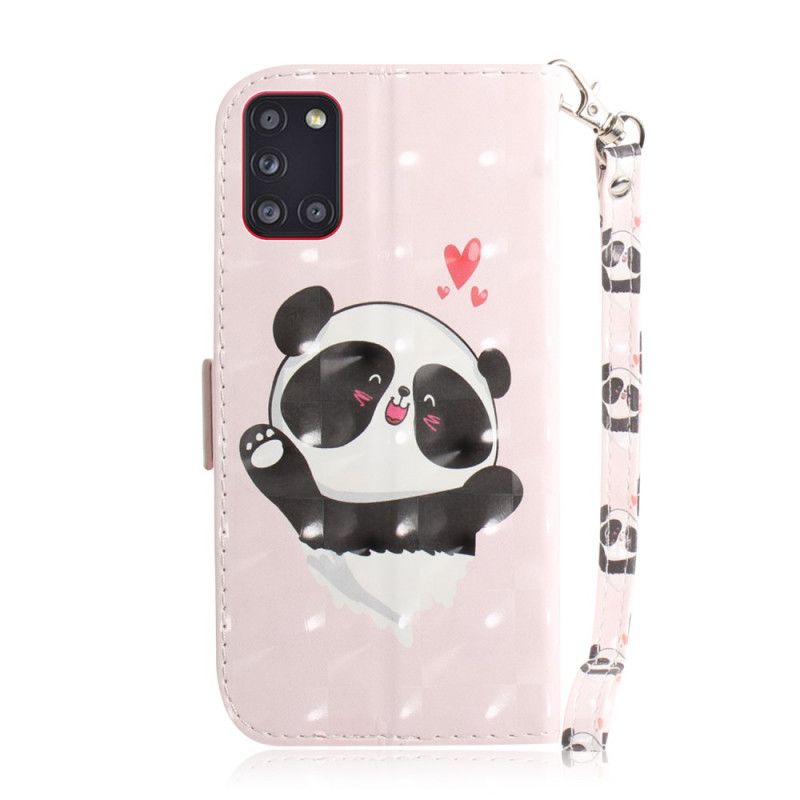 Skórzany Futerał Samsung Galaxy A31 Etui na Telefon Panda Love Ze Stringami