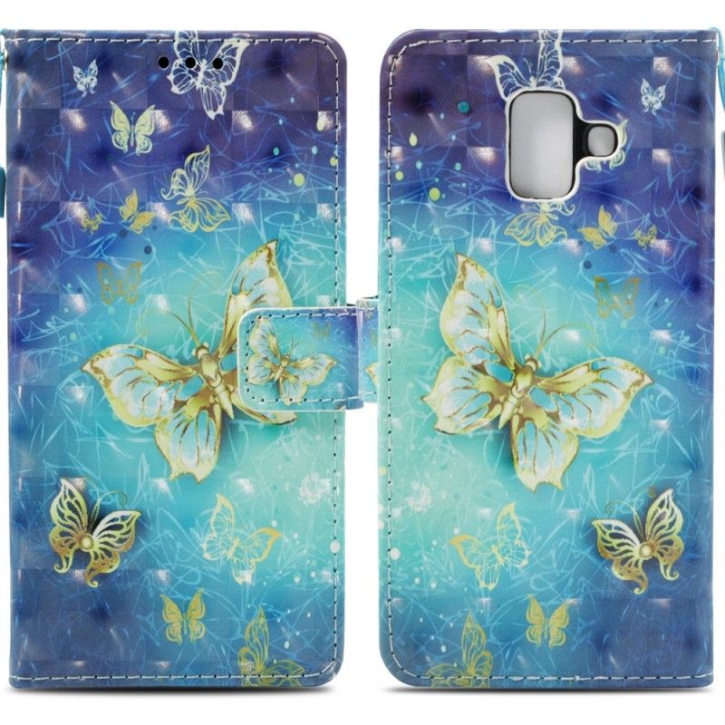 Etui Folio Samsung Galaxy A6 3D Złote Motyle Etui Ochronne