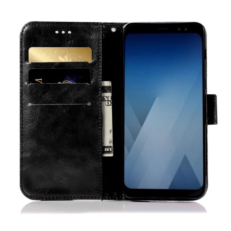 Etui Folio Samsung Galaxy A6 Ciemnoczerwony Efekt Skóry W Stylu Vintage Z Paskiem Etui Ochronne