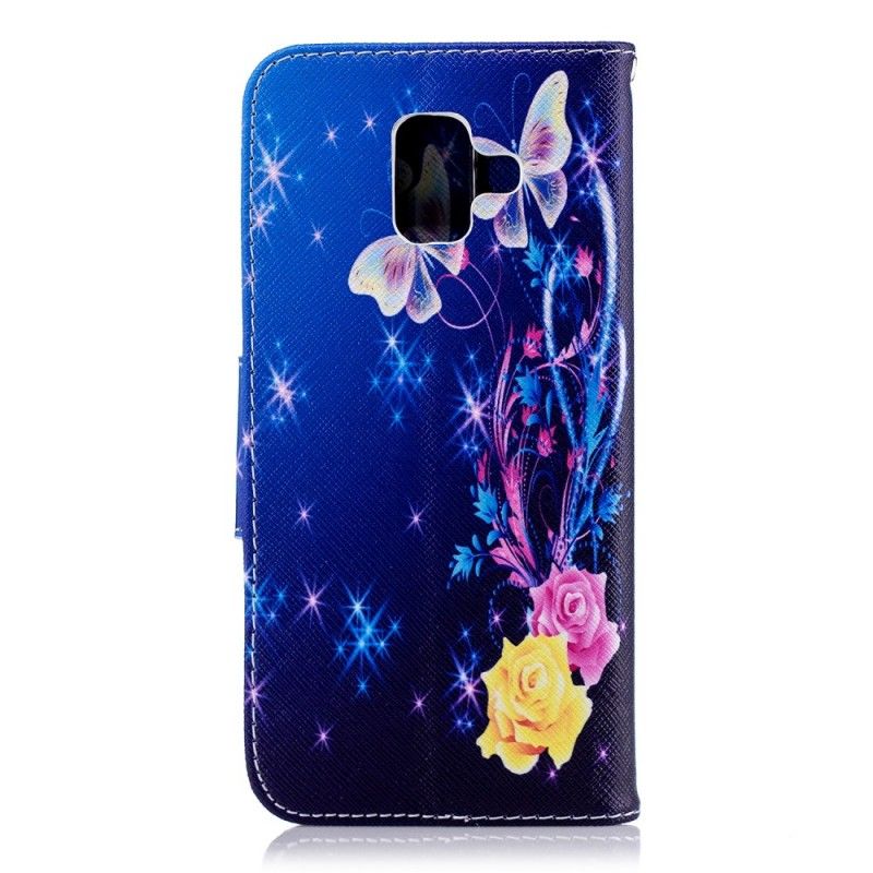 Etui Folio Samsung Galaxy A6 Jasnoniebieski Różowy Motyle W Nocy