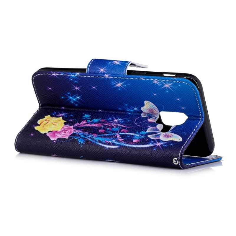 Etui Folio Samsung Galaxy A6 Jasnoniebieski Różowy Motyle W Nocy