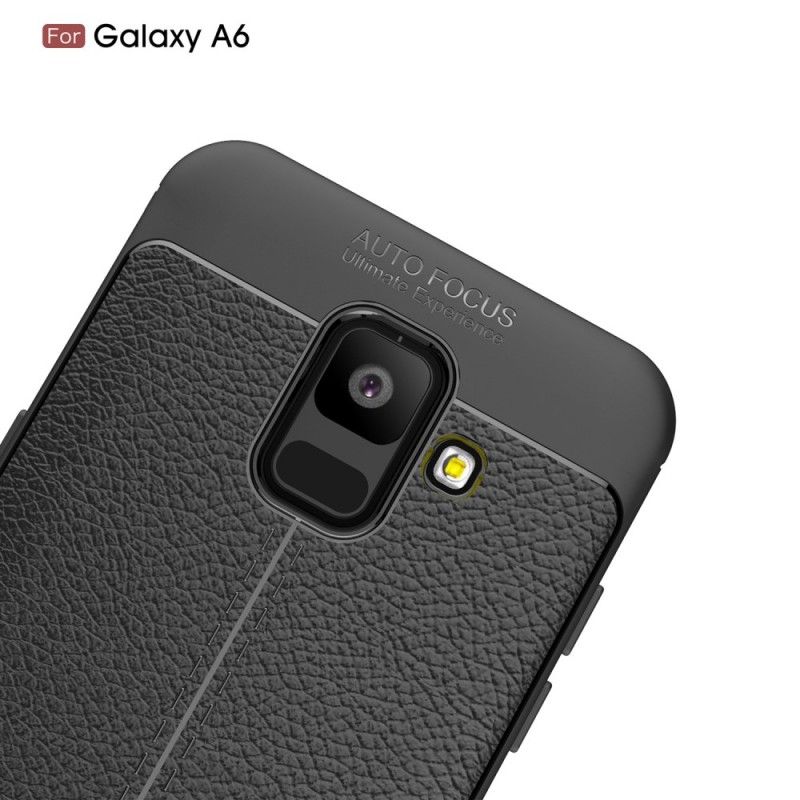 Etui Samsung Galaxy A6 Szary Czarny Efekt Skóry Z Podwójną Linią Liczi Etui Ochronne