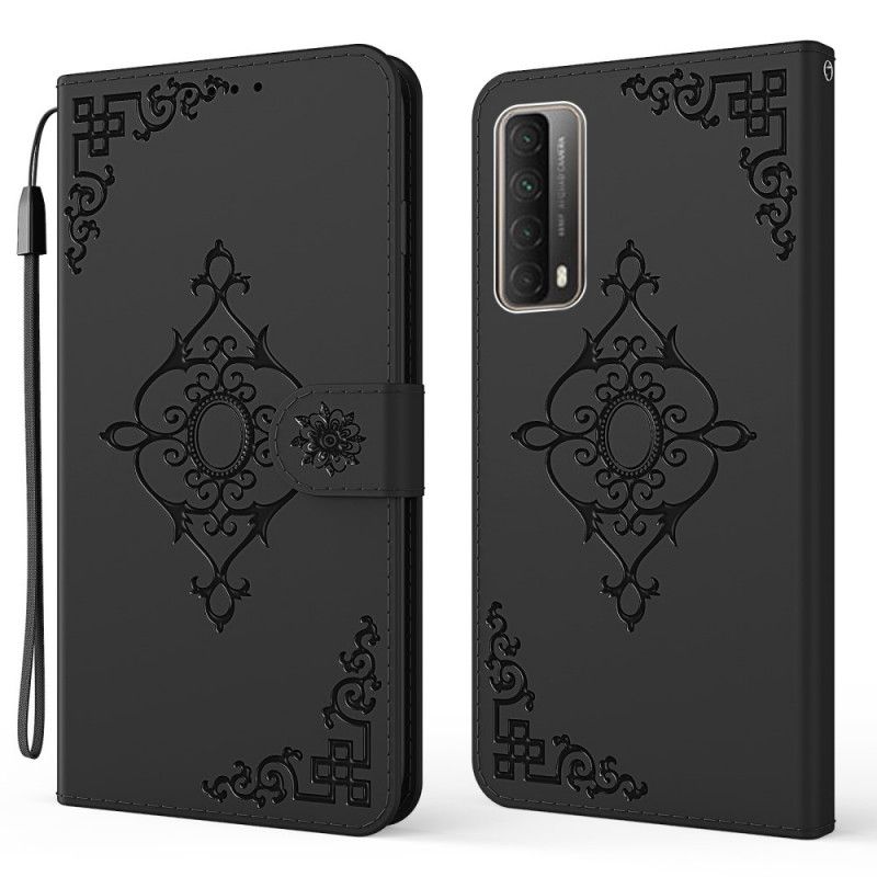 Etui Folio Huawei P Smart 2021 Czerwony Czarny Barokowy Kwiat Z Paskiem Etui Ochronne