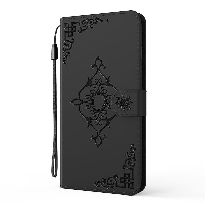 Etui Folio Huawei P Smart 2021 Czerwony Czarny Barokowy Kwiat Z Paskiem Etui Ochronne