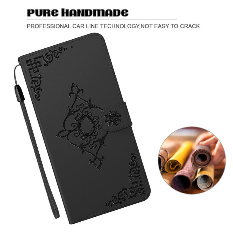 Etui Folio Huawei P Smart 2021 Czerwony Czarny Barokowy Kwiat Z Paskiem Etui Ochronne