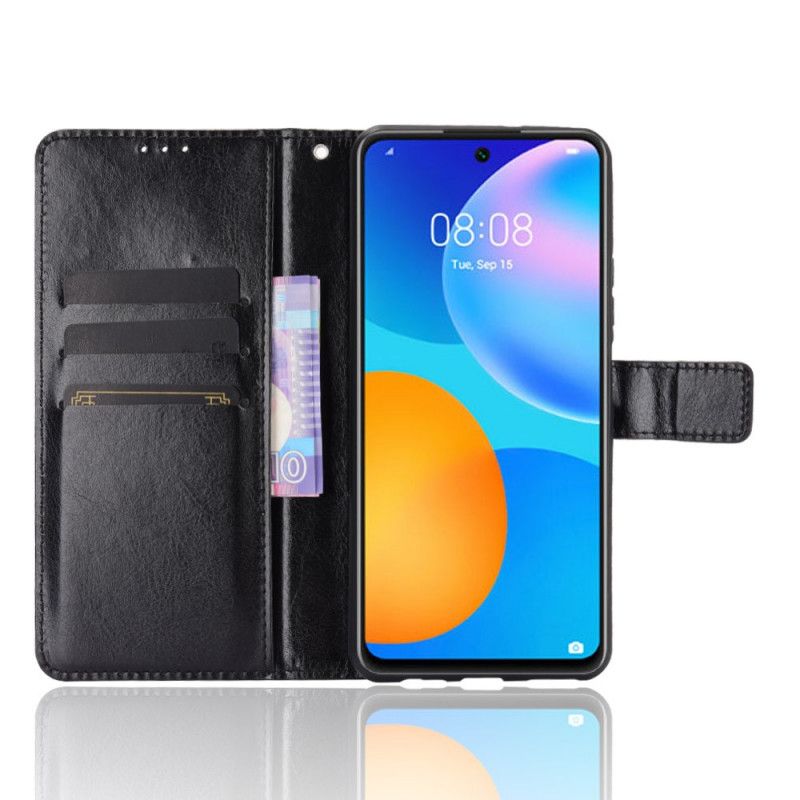 Etui Folio Huawei P Smart 2021 Czerwony Czarny Efektowna Sztuczna Skóra Etui Ochronne