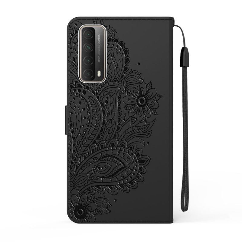 Etui Folio Huawei P Smart 2021 Czerwony Czarny Paw Pawi Ze Stringami