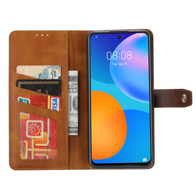 Etui Folio Huawei P Smart 2021 Czerwony Czarny Przedni Uchwyt Na Karty Z Paskiem