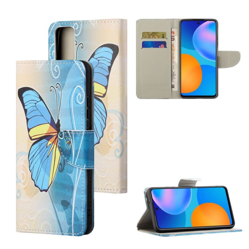 Etui Folio Huawei P Smart 2021 Fioletowy Jasnoniebieski Motyle