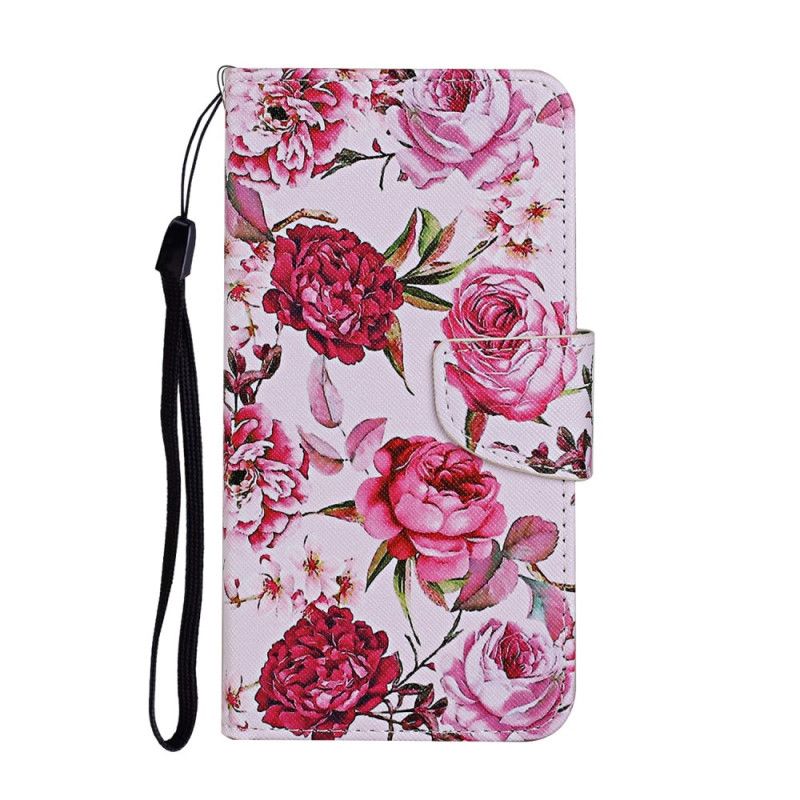 Etui Folio Huawei P Smart 2021 Jasnoniebieski Magenta Mistrzowskie Kwiaty Ze Stringami Etui Ochronne