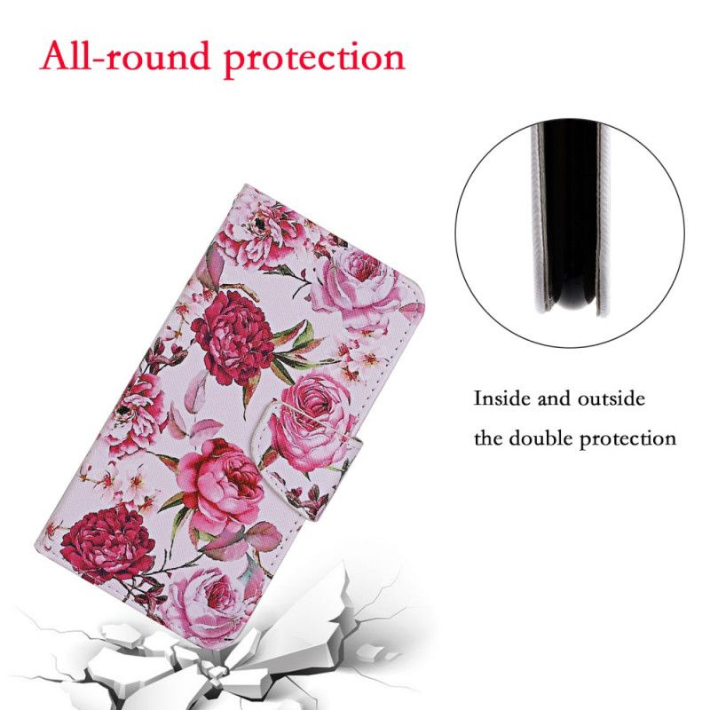 Etui Folio Huawei P Smart 2021 Jasnoniebieski Magenta Mistrzowskie Kwiaty Ze Stringami Etui Ochronne