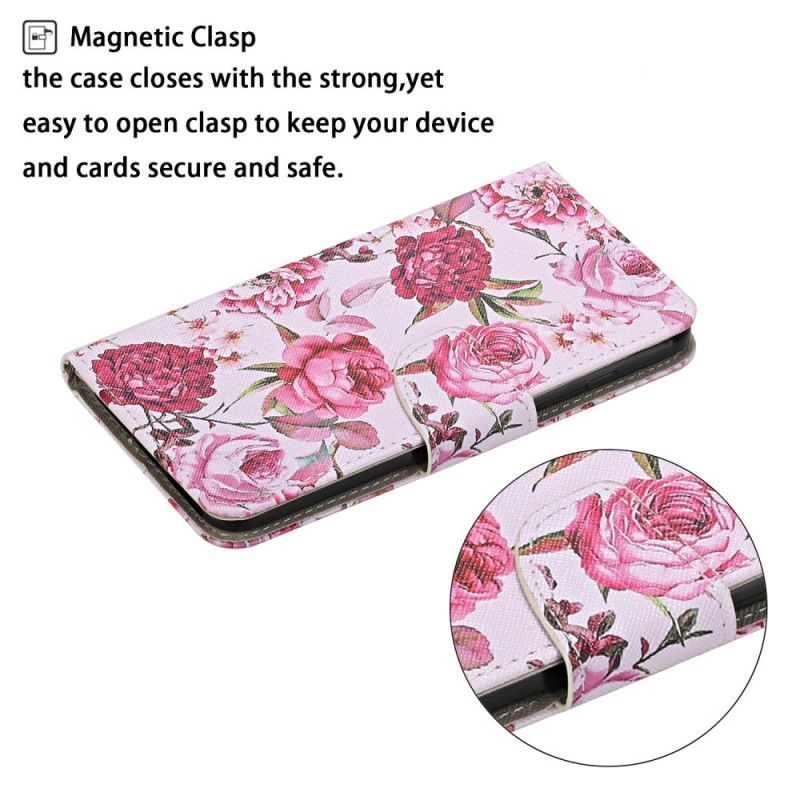 Etui Folio Huawei P Smart 2021 Jasnoniebieski Magenta Mistrzowskie Kwiaty Ze Stringami Etui Ochronne