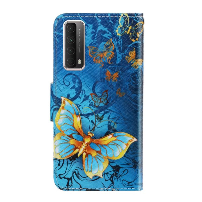 Etui Folio Huawei P Smart 2021 Jasnoniebieski Szary Wersje Motylkowe Ze Stringami Etui Ochronne