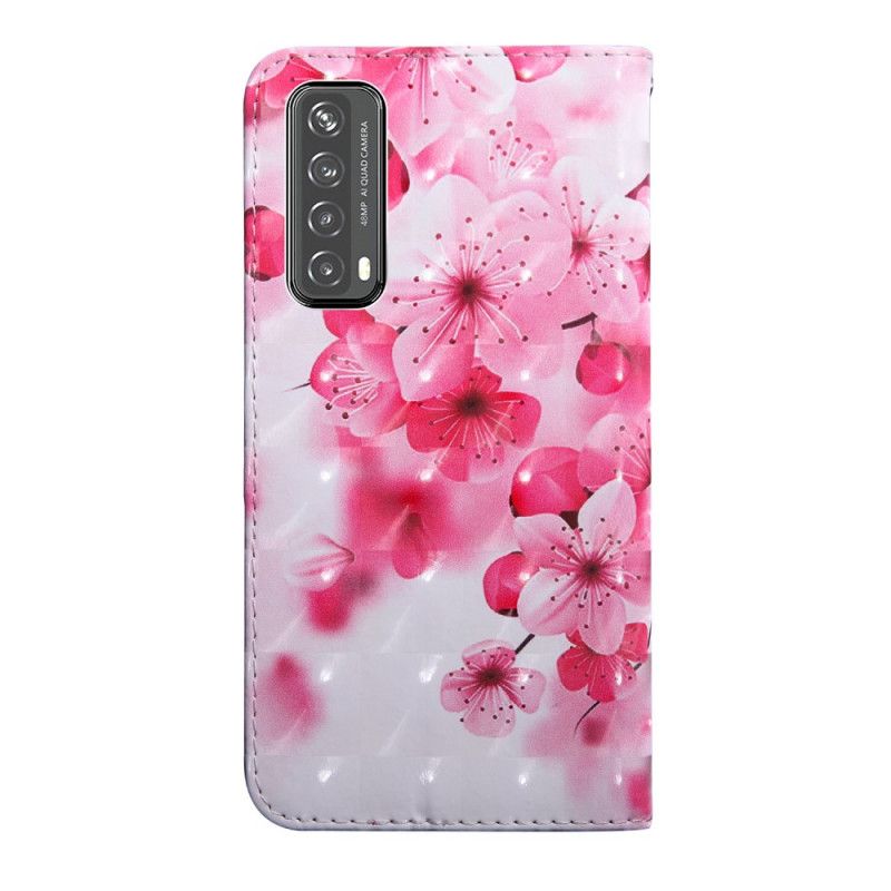 Etui Folio Huawei P Smart 2021 Różowy Magenta Kwitną Jasne. Punktowe Kwiaty Etui Ochronne