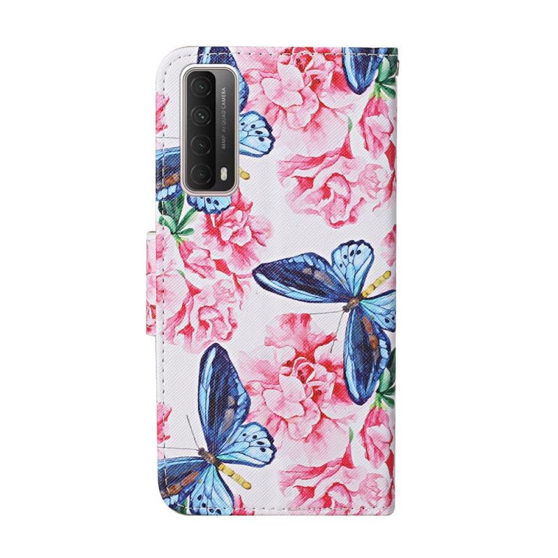 Etui Folio Huawei P Smart 2021 Różowy Magenta Stringi W Kwiatowe Motyle Etui Ochronne