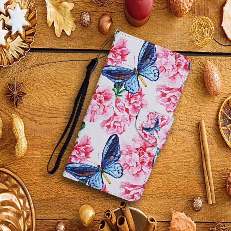 Etui Folio Huawei P Smart 2021 Różowy Magenta Stringi W Kwiatowe Motyle Etui Ochronne