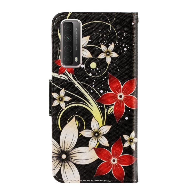 Etui Folio Huawei P Smart 2021 Szary Czarny Kolorowe Stringi W Kwiaty