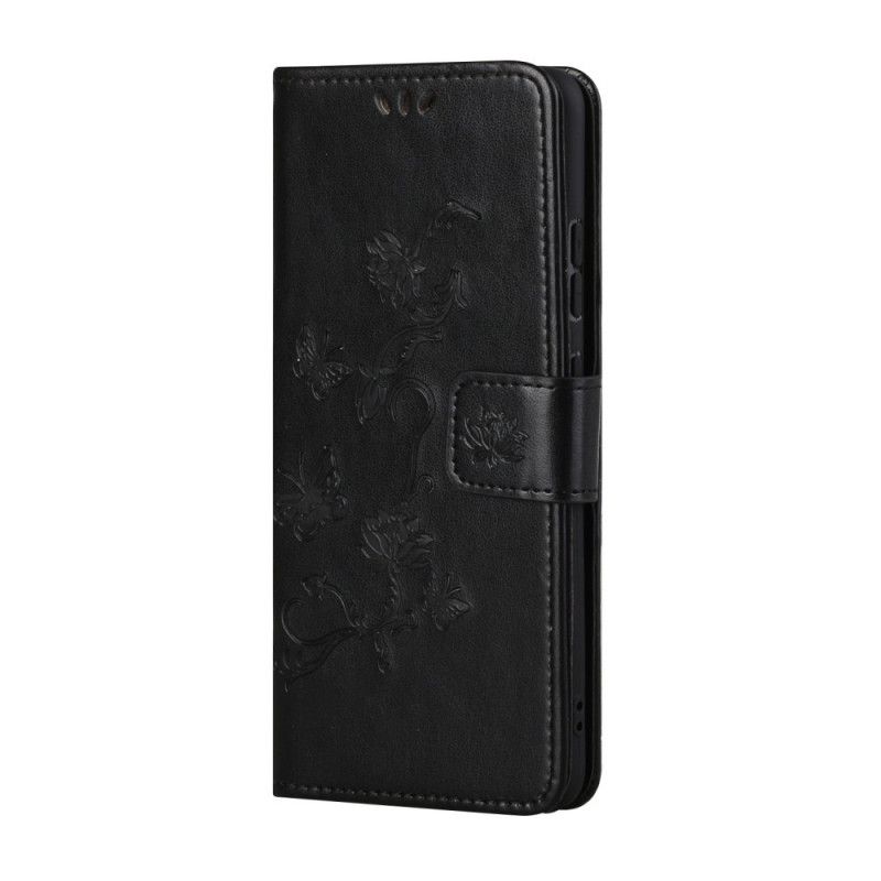 Etui Folio Huawei P Smart 2021 Szary Czarny Kwiaty Na Stringach Etui Ochronne