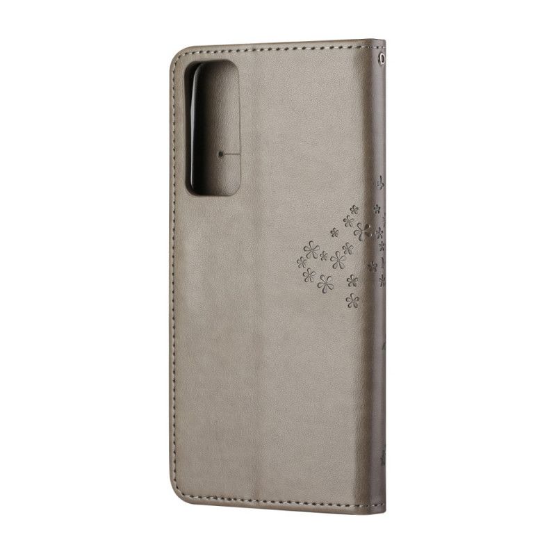 Etui Folio Huawei P Smart 2021 Szary Czarny Sowy Drzewne I Stringi