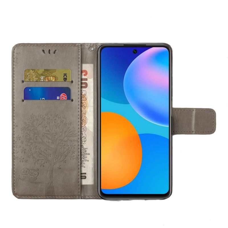 Etui Folio Huawei P Smart 2021 Szary Czarny Sowy Drzewne I Stringi