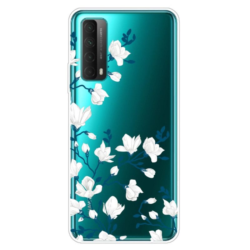 Etui Huawei P Smart 2021 Białe Kwiaty