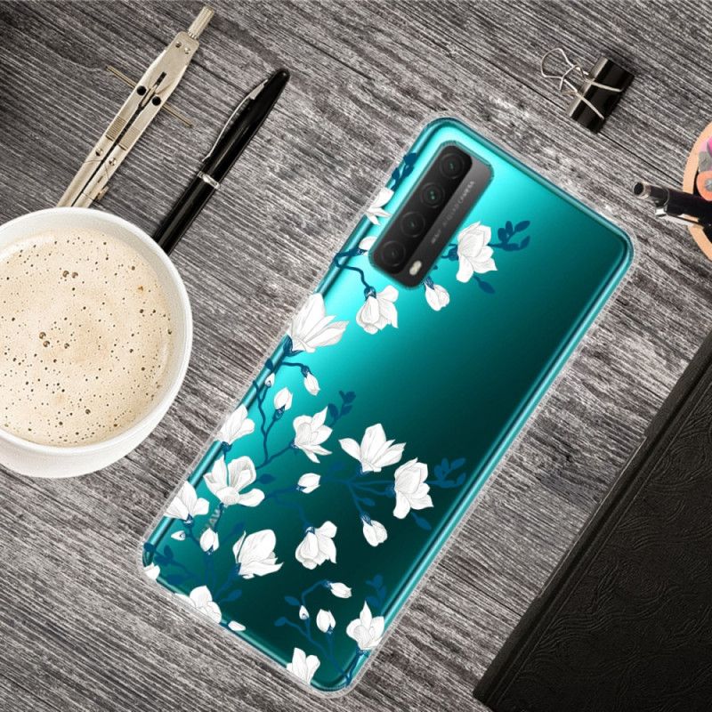 Etui Huawei P Smart 2021 Białe Kwiaty