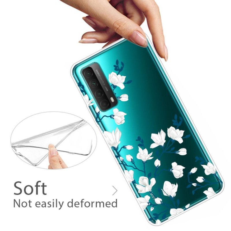 Etui Huawei P Smart 2021 Białe Kwiaty