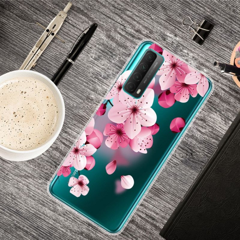 Etui Huawei P Smart 2021 Duże Różowe Kwiaty Etui Ochronne