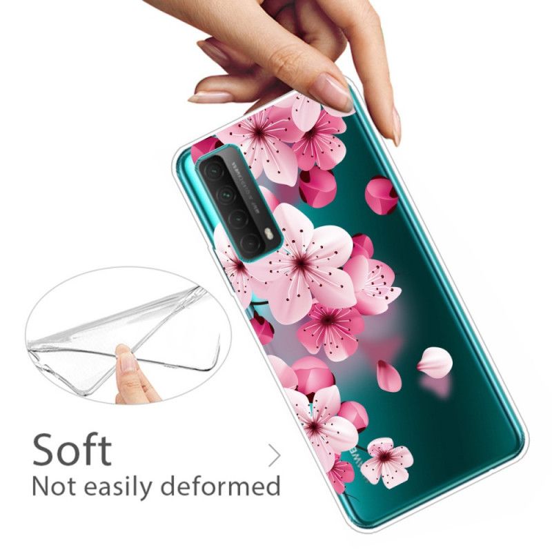 Etui Huawei P Smart 2021 Duże Różowe Kwiaty Etui Ochronne