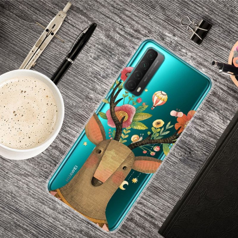 Etui Huawei P Smart 2021 Jeleń Z Przezroczystymi Kwiatami Etui Ochronne