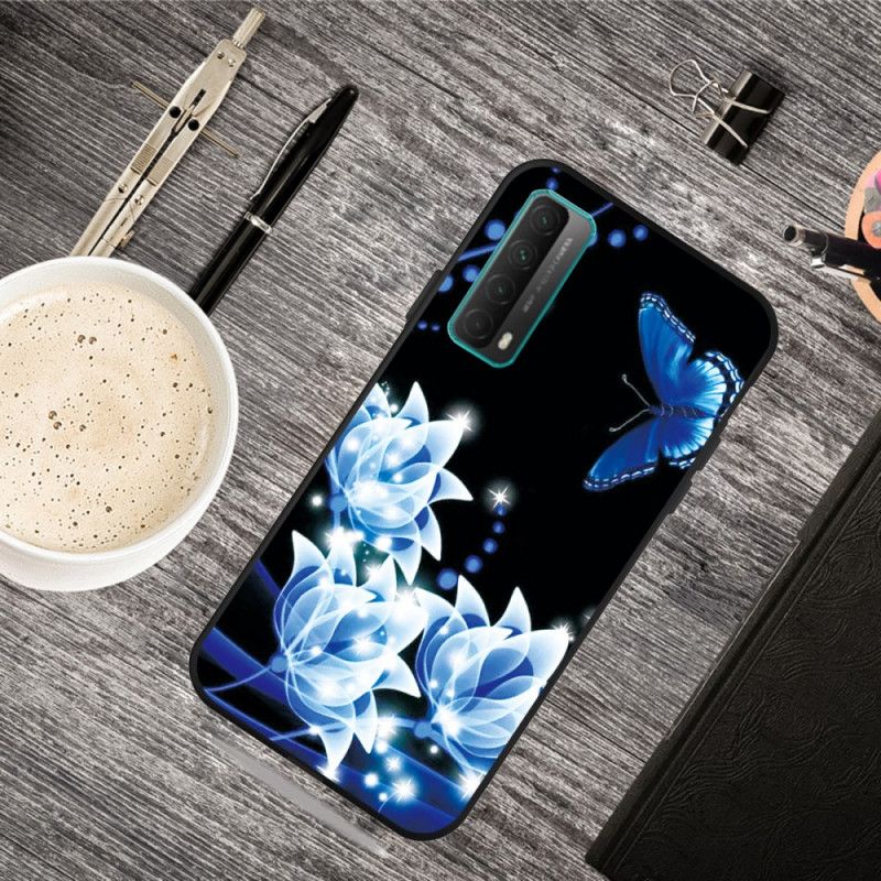 Etui Huawei P Smart 2021 Motyle I Niebieskie Kwiaty