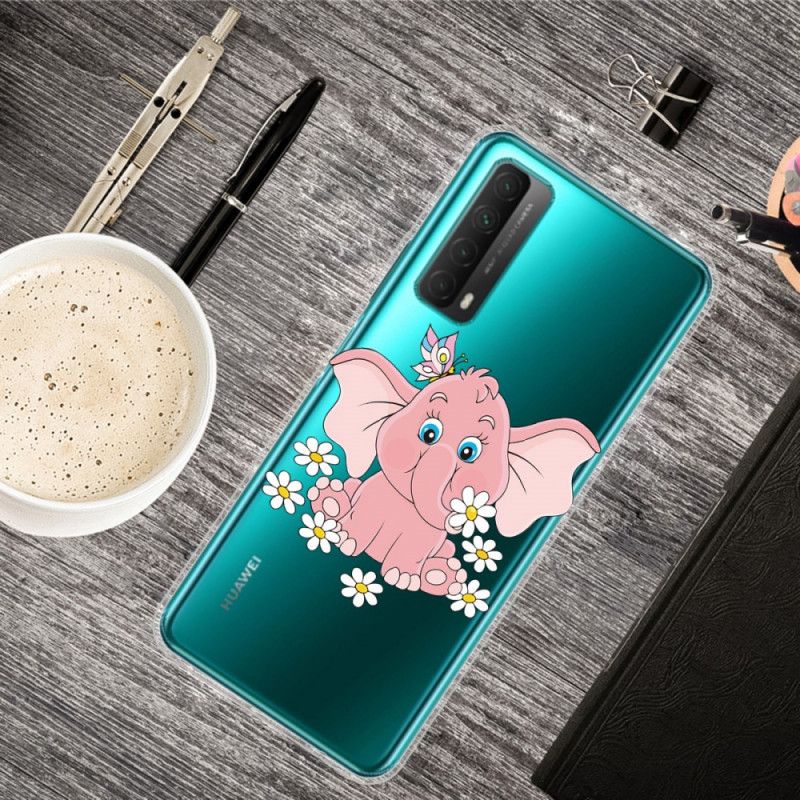 Etui Huawei P Smart 2021 Przezroczysty Różowy Słoń Etui Ochronne