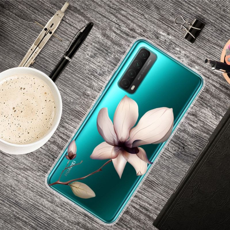 Etui Huawei P Smart 2021 Zielony Różowy Kwiaty