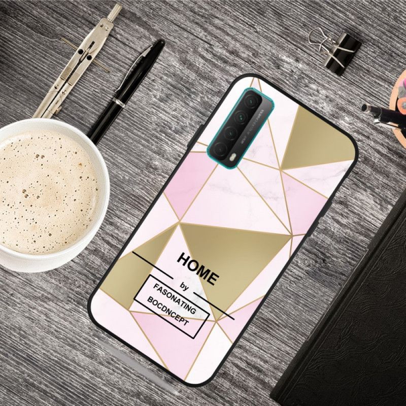 Etui Huawei P Smart 2021 Zielony Różowy Wiadomość O Marmurowej Geometrii