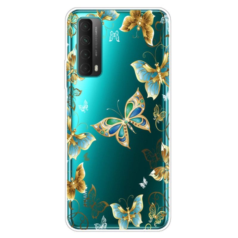 Etui Huawei P Smart 2021 Złoty Ciemnoniebieski Motyle Etui Ochronne