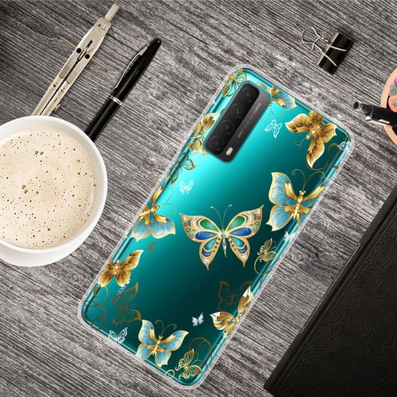 Etui Huawei P Smart 2021 Złoty Ciemnoniebieski Motyle Etui Ochronne