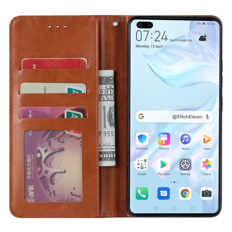 Flip Kotelot Huawei P Smart 2021 Czerwony Czarny Etui Na Karty Ze Sztucznej Skóry