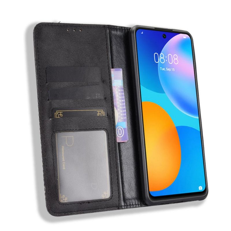 Flip Kotelot Huawei P Smart 2021 Czerwony Czarny Stylizowany Efekt Skóry W Stylu Vintage Etui Ochronne