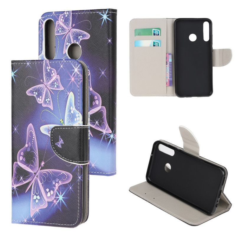 Etui Folio Huawei Y6p Fioletowy Jasnoniebieski Motyle I Kwiaty 2