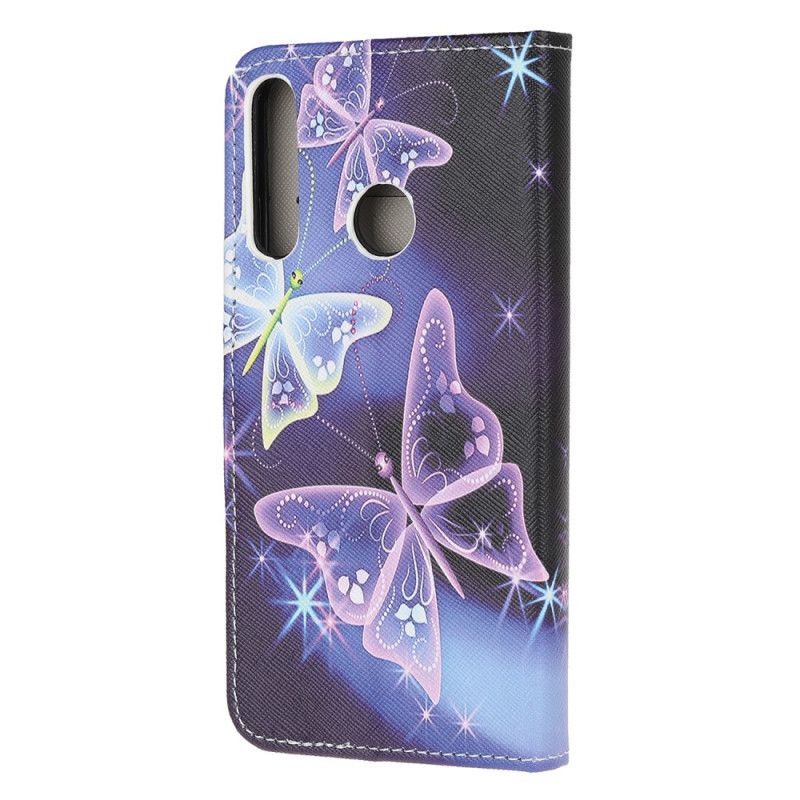 Etui Folio Huawei Y6p Fioletowy Jasnoniebieski Motyle I Kwiaty 2