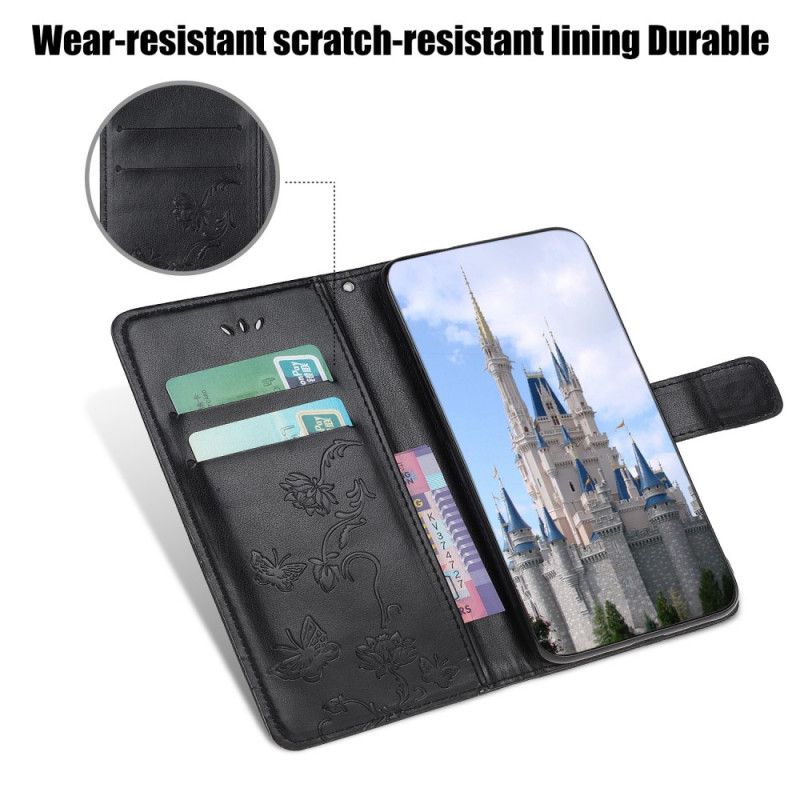 Etui Folio Huawei Y6p Szary Czarny Zaczarowane Motyle Etui Ochronne