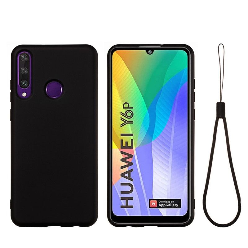 Etui Huawei Y6p Czerwony Czarny Płynny Silikon Z Paskiem Etui Ochronne