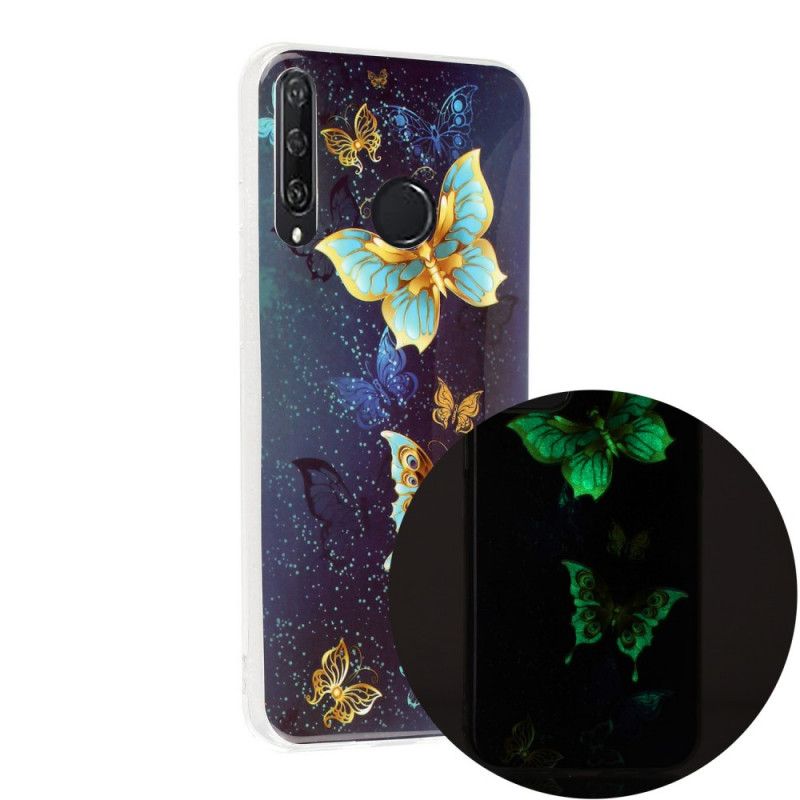 Etui Huawei Y6p Fioletowy Jasnoniebieski Fluorescencyjna Seria Motylkowa