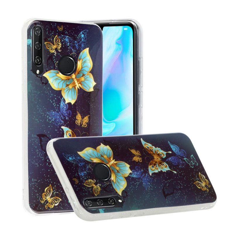 Etui Huawei Y6p Fioletowy Jasnoniebieski Fluorescencyjna Seria Motylkowa